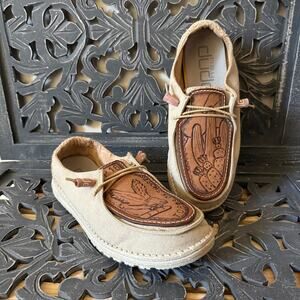 Hey Dude Wendy Custom Hand Tooled Leather Canvas US Navy VP-16 Shoes Woman’s 10